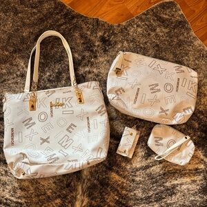 White & Gold Faux leather travel bag set